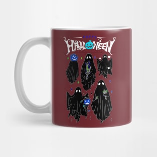 Ghostly Gathering: Cute Spirits Celebrate Halloween with Joy Mug